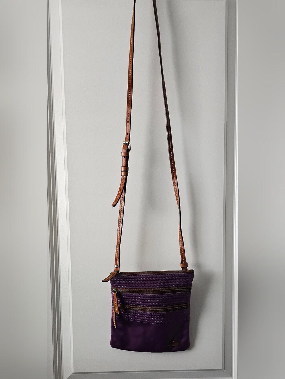 Dooney & Bourke Purple Crossbody Bag with Tan Strap